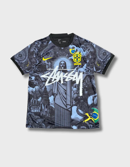 Maillot STÜSSY édition spéciale Brésil noir 2024 - Édition Jésus (TAILLE JUNIOR)
