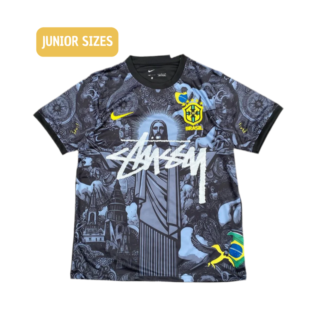 Maillot STÜSSY édition spéciale Brésil noir 2024 - Édition Jésus (TAILLE JUNIOR)